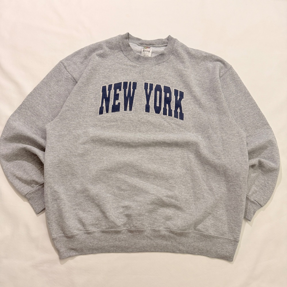 Fruit of the Loom Sweatshirt Men XL Grey New York Graphic Y2K 2000s Crewneck